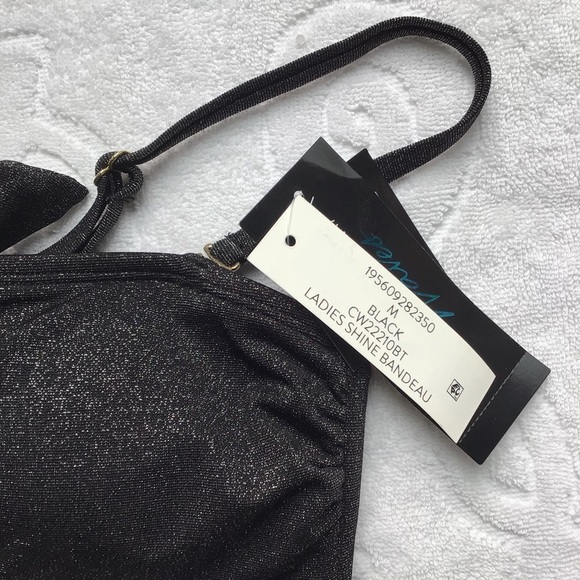 California Waves Shimmering Black Bandeau Removable Straps Bikini Top - NWT - Picture 6 of 7